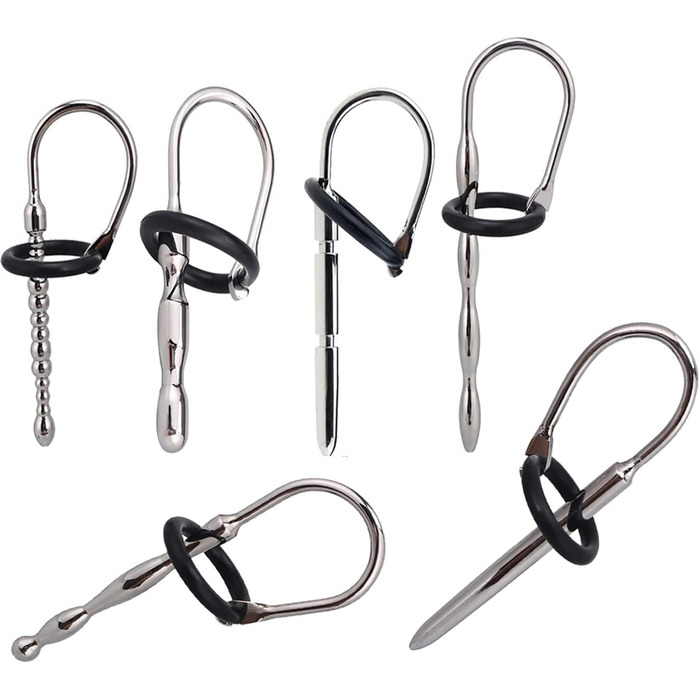 Набір з 6 шт. сталевих дилататорів для чоловіків (25 мм, 30 мм) з кільцем, для простати, мастурбації, срібло