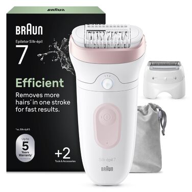Епілятор Braun Silk-épil 7 7-011 для жінок, сріблястий: водонепроникний, для вологого та сухого використання, з бритвою та набором аксесуарів
