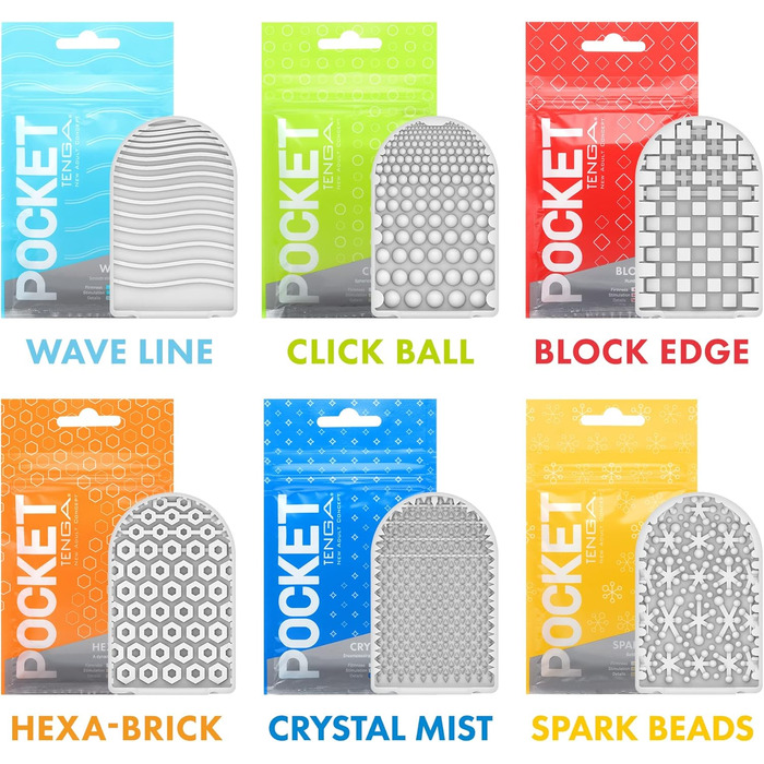 Набір мастурбаційних іграшок Pocket Tenga Series (Wave Line, Click Ball, Block Edge, Hexa-Brick, Crystal Mist, Spark Beads)