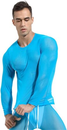 Чоловіча сітчаста футболка з прозорим дизайном, довгі рукави, сіра