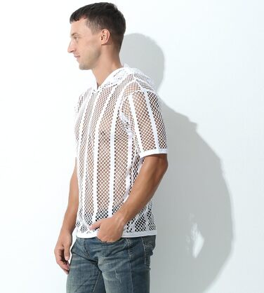 Чоловічий лонгслів Evankin з сіткою, прозорий, з коротким рукавом, футболка з мускульним ефектом, білий