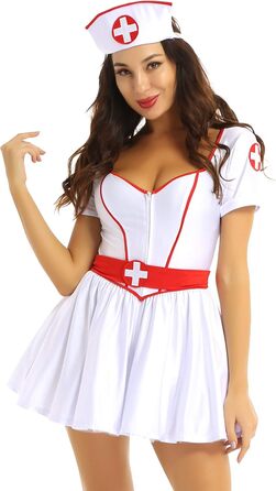 Медична форма для жінок Eandarui: Коротке літнє плаття-костюм для лікаря з V-подібним вирізом та сукня-сліп, чорний (4XL, білий)