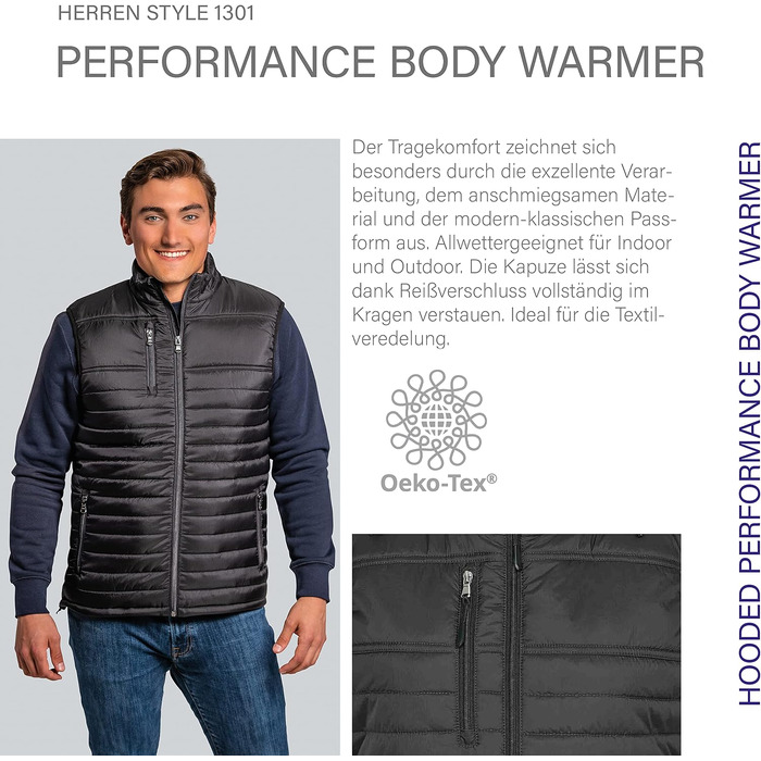 Чоловічий утеплений жилет HRM 1301 з капюшоном Performance Body Warmer, нейлон, Darkgrey, 5XL
