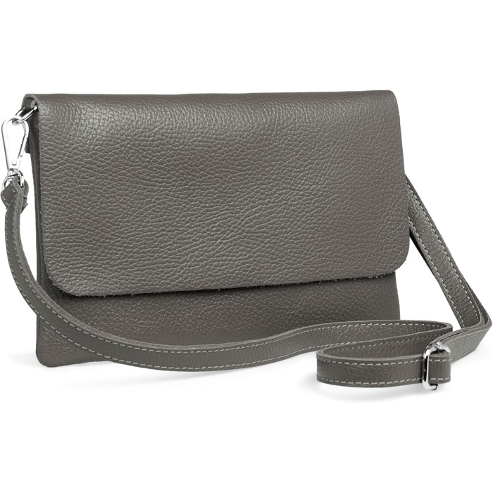 Жіноча шкіряна сумка-клатч Caspar Elegante Classic Line (модель №835), сумка через плече для вечора з регульованим ременем, темно-сіра, Made in Italy