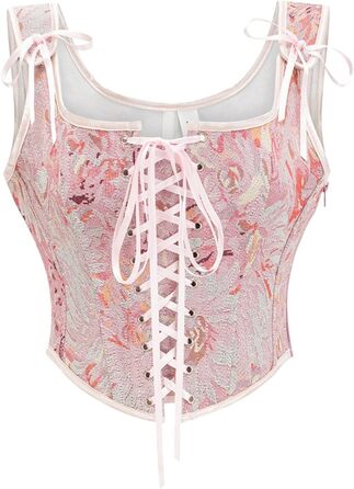 Жіноче корсетне бюстєль у стилі вінтаж з кісточками, великий розмір, брокат, сатин, квітка, талія, корсет, бюстєль, 110-lisddf-a-рожевий S