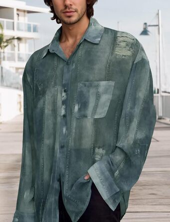 Чоловіча прозора футболка AIEOE з довгим рукавом, тонка, сексуальна, для дискотеки, клубного одягу, розмір M, колір темно-синій