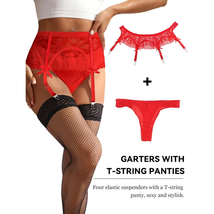 Жіночий корсетний пояс з мереживом Ohmydear, 4 кліпси, великі розміри, сексуальний, висока талія, набір з панчішною стрічкою та трусиками, червоний, XS-4XL