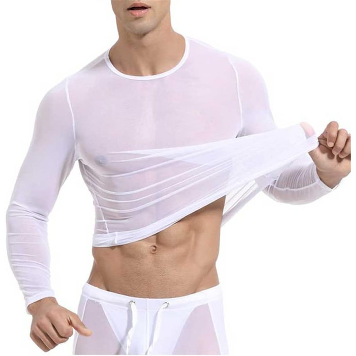 Чоловіча сітчаста футболка з прозорим дизайном, спортивна, для фітнесу, блакитна