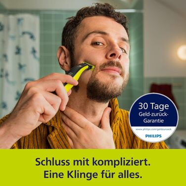 Електричний тример та бритва PHILIPS OneBlade 360 Face & Body QP2834/31 для обличчя та тіла, 3 леза 360, 4 насадки для стрижки (1-5 мм), 2 насадки для тіла, вологоелементне та сухе гоління