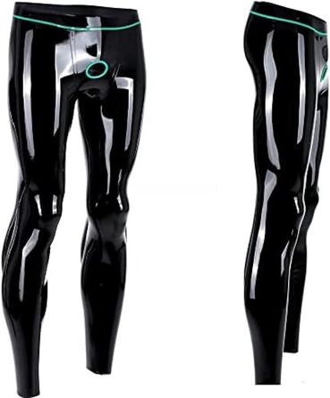 Чоловічі латекс-легінси, тонкі гумові легінси з кільцями, індивідуальний дизайн, чорний, 3XL