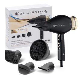 Професійний фен для волосся Bellissima Creativity 4 You, 1800 Вт, з іонною технологією, дифузором та 4 насадками, інтелектуальний контроль температури, сумка для аксесуарів