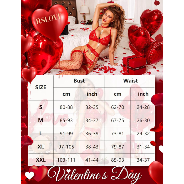 Комплект спідньої білизни RSLOVE для жінок: мереживний бюстгальтер, стрінги та пантагони. Червоний.