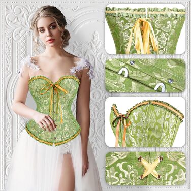 Корсет-топ для повних грудей, корсет, готичний бюстгальтер, мереживне топ, бурлеск костюм, бодішейпер (зелений, L)