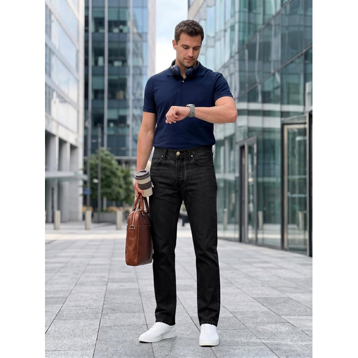 Чоловічі джинси Runcati Slim Fit з бавовни та стрейч, однотонні чорні штани для бізнесу та повсякденного носіння (36W / 32L)