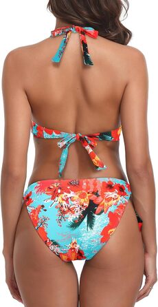 Бікіні Ocean Blues Push-up з квітковим принтом, комплект з підкладкою та зав'язками, блакитний, розмір M для пляжу та басейну