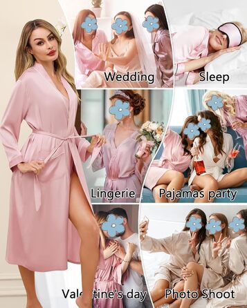 Жіночий атласний халат довгий, баняк, кімоно, легкий, весільний, м'який, для вечірки, нічна сорочка, V-подібний виріз, S-XXL, XL, світло-рожевий
