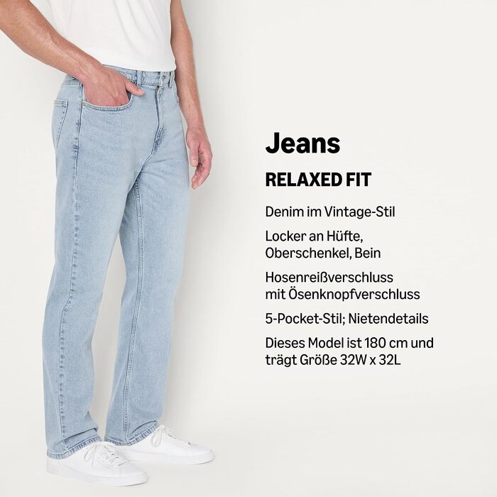 Чоловічі джинси Amazon Essentials Relaxed Fit, світло-блакитний колір (Light Ice), 35W / 34L