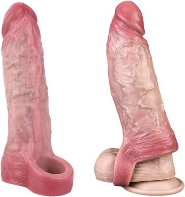 Реалістичний пеніс-сleeve з кільцем для яєчок та структурою вен, для подовження та продовження часу, збільшення пеніса, масаж G-точки, секс-іграшка для пар (OS-ADL5071)