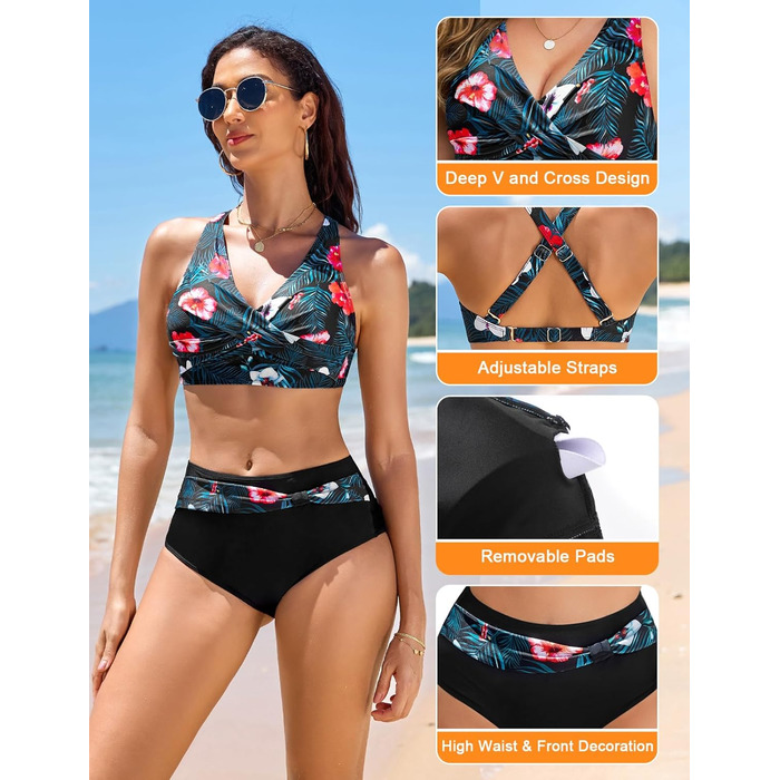 Бікіні жіночий комплект Nadeer: сексуальний V-подібний виріз, push-up, двочастинний, кросовер, висока талія, пляжна мода, рожево-блакитний (S)