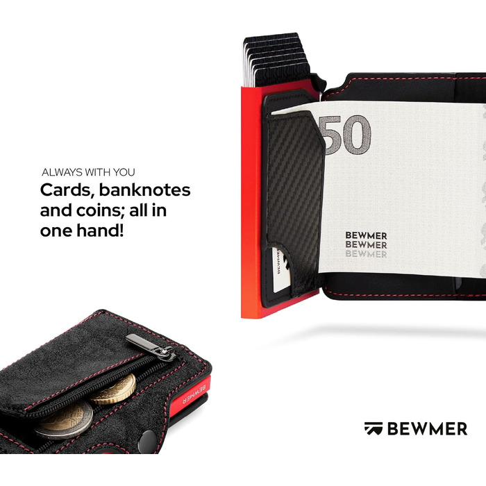 Преміальний картхолдер BEWMER — тонкий гаманець з RFID-захистом для чоловіків та жінок, чорно-червоний