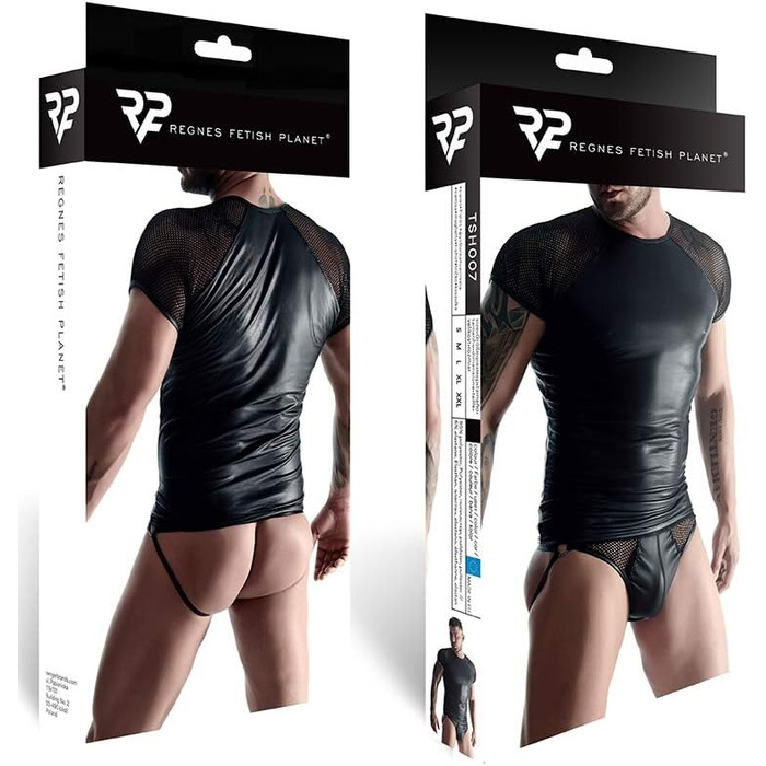 Чоловіча футболка Regnes Fetish Planet з еластичного матеріалу Wetlook та сітки, чорна, розмір XXL