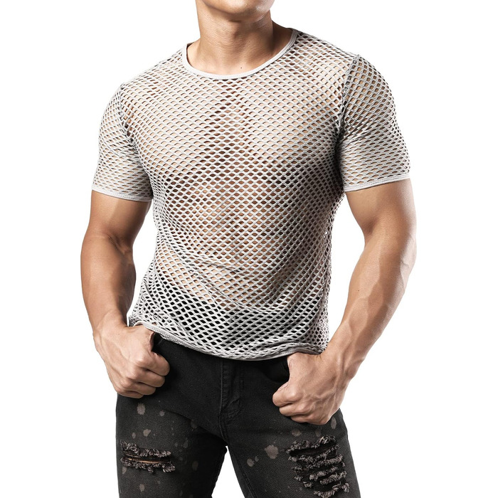 Чоловіча футболка JOGAL з еластичної сітки, прозора, короткий рукав, сіра (XXL)
