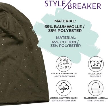 Жіноча шапка-біні styleBREAKER зі стразами та заклепками, синя меланж, Used Look, один розмір (до 59 см)