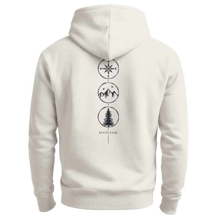 Чоловічий худі Neverless з принтом на спині Nature Symbole (компас, гори, дерево), Urban-grey, розмір XL