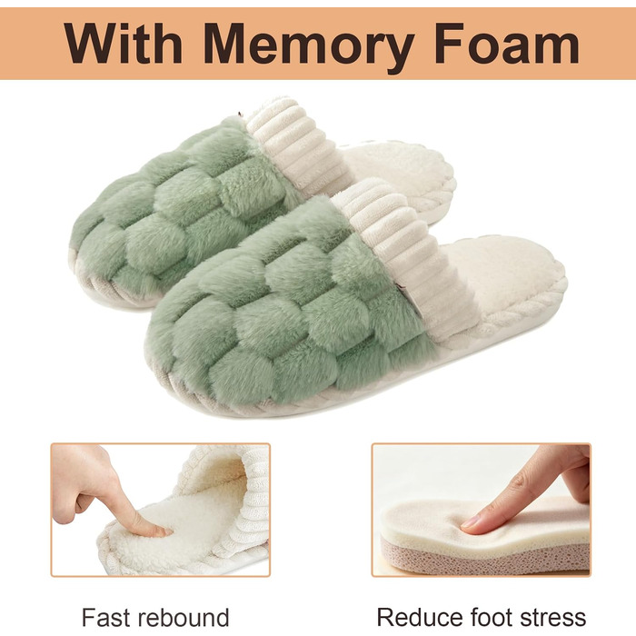 Жіночі зимові домашні капці з ефектом пам'яті (Memory Foam), теплі та м'які, м'ятно-зелені, розмір 38.5/40 EU
