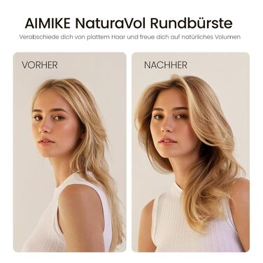 Кругла щітка для волосся AIMIKE NaturaVol Medium для сушіння феном та стайлінгу, об'єм та гладкість, 43мм (діаметр основи), 63мм (з щетиною), 2 затискачі в комплекті