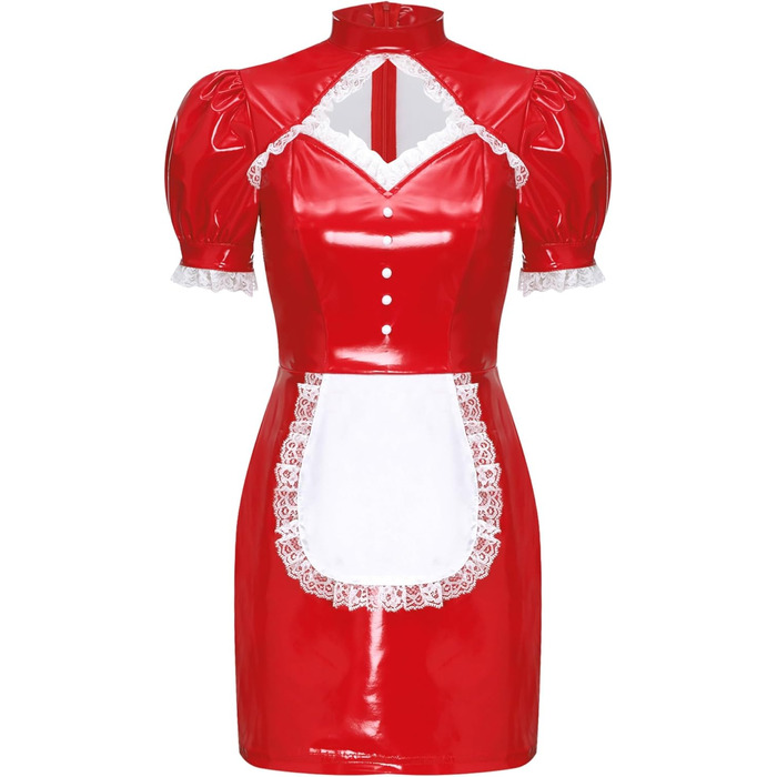 Костюм покоївки Inhzoy з ефектом вологого блиску, мереживо, червоний (L)