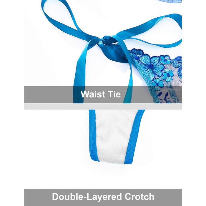 AEAU Комплект спідньої білизни: мереживний бюстгальтер та танга, прозорий, push-up, мереживний, квітковий, S-XL (блакитний, M)