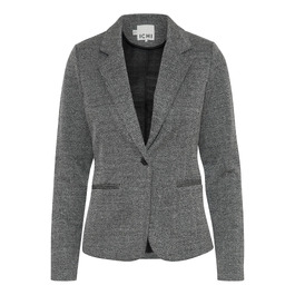 Жіночий жакет ICHI IHKATE з жакардового тканини Slim Fit, чорно-білий в їлочку, з V-подібним вирізом та одним ґудзиком, розмір L
