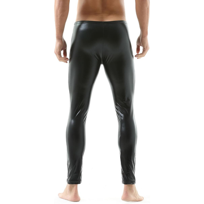 Чоловічі штани-легінси з екошкіри QiaTi, чорні, на блискавці, облягаючі