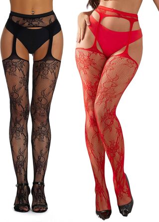 Чорні мереживні панчохи-шкарпетки для жінок, мереживні, мережисті легінси, висока талія, стрінг, чорно-червоні, L-XXL