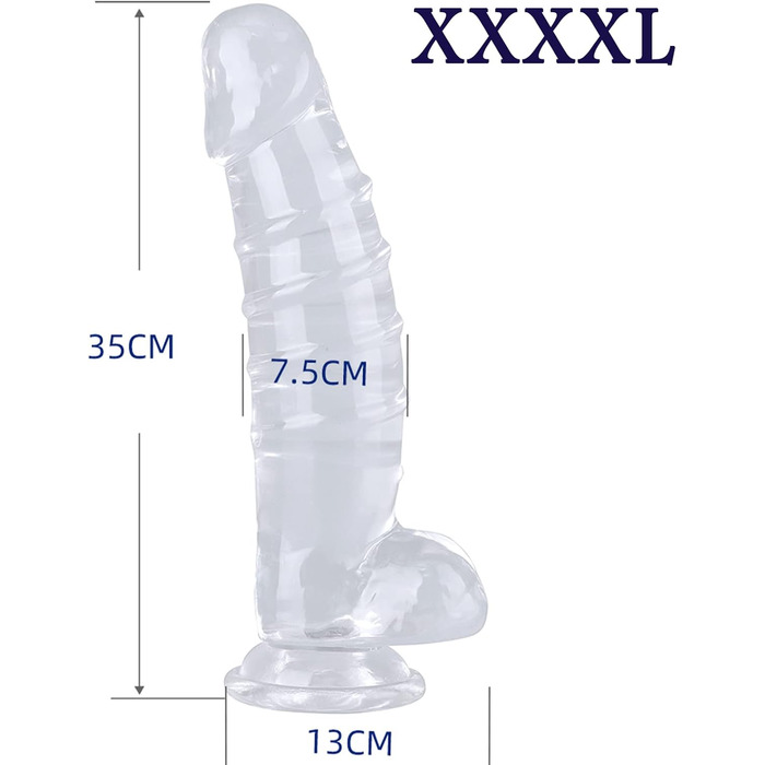 Анальний дилда BDSMLOVE XXXXL, прозорий, з присоскою, великий, для жінок та чоловіків