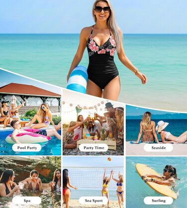 Купальник жіночий з ефектом корекції фігури Monokini V-подібний виріз Push-Up (Рожеві квіти, XL)