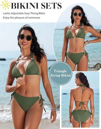 БІКІНІ Triange Bikini для жінок, комплект, сексуальний стрінг, купальник з високою талією, push-up, з перлами, танга, бавовна, XXL (зелений)