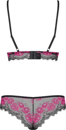Сексуальний жіночий комплект спідньої білизни Obsessive з бюстгальтером, поясом-гюртом та стрінгами, у подарунковій коробці, чорний/рожевий, L-XL