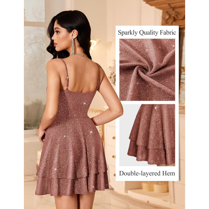 Сукня вечірня бальна для підлітків Meetjen, з бретелями, на вечірку, коротка, V-подібний виріз, силует А, сукня для випускного (S, Рожева)