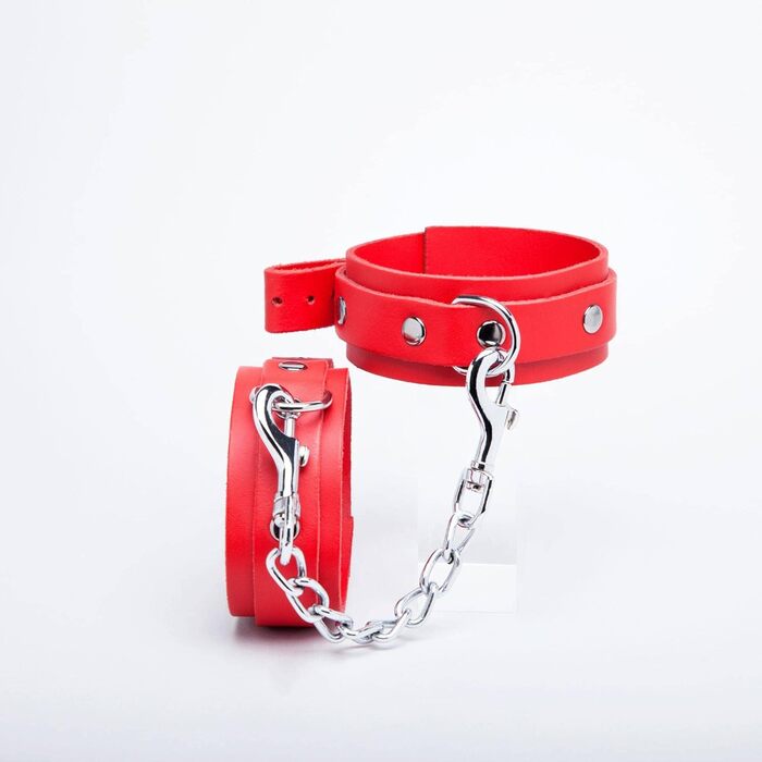 Наручники Dèmonia з червоної шкіри – готичний стиль, сексуальне бондідж BDSM – аксесуари для дорослих
