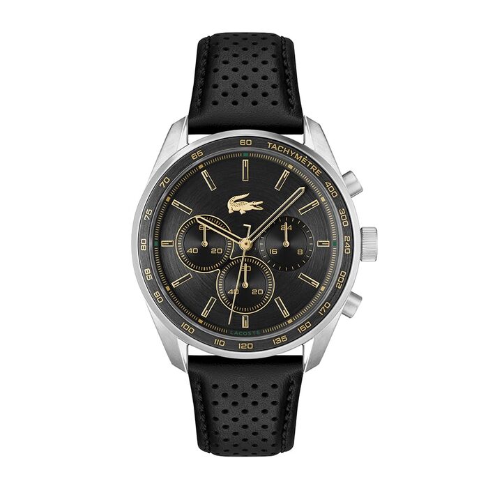 Чоловічий годинник Lacoste Chronograph Quartz колекції Boston зі шкіряним ремінцем (Black, Leather)