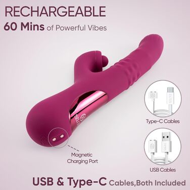 Вібратор для інтимної стимуляції SEKOVE Rabbit, Duale Стимуляція, перламутрові кульки, торкання клітора (Deep Purple)