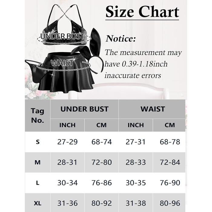 Сукня з екошкіри Auing для жінок, комплект нижньої білизни, костюм зайчика - чорний, XL
