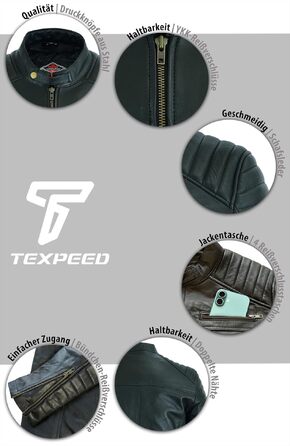 Чоловіча шкіряна куртка Texpeed у стилі байкер (Casual), м'яка шкіра ягняти, чорна, розмір L
