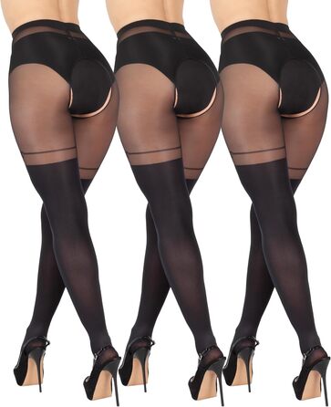 Чулки BANANALU 20 Den Overknee з відкритим кроком, XL, Чорний (3 шт.)