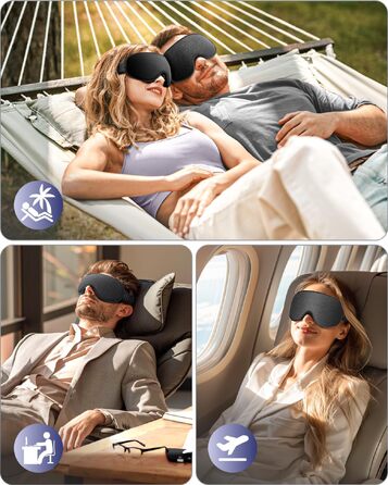 Маска для сну WAOAW з 3D-ефектом для жінок та чоловіків, світлоізолююча м'яка пов'язка на очі (чорна)