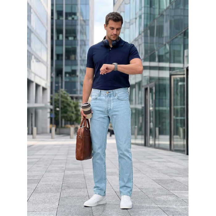 Чоловічі джинси Runcati Slim Fit з бавовни та стрейч, світло-блакитні, повсякденні та ділові штани (30W / 30L)
