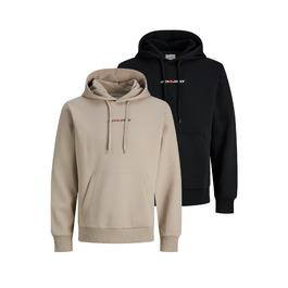 Набір чоловічих худі JACK & JONES (2 шт) — бавовняний світшот із капюшоном та довгим рукавом, повсякденний одяг у стилі streetwear (Бежевий, Чорний), розмір M