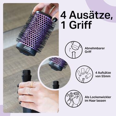 Набір багатофункціональних брашинг-щіток для волосся Olivia Garden Multibrush Curlers Kit (4 насадки та ручка), для створення локонів та об'єму, 55 мм